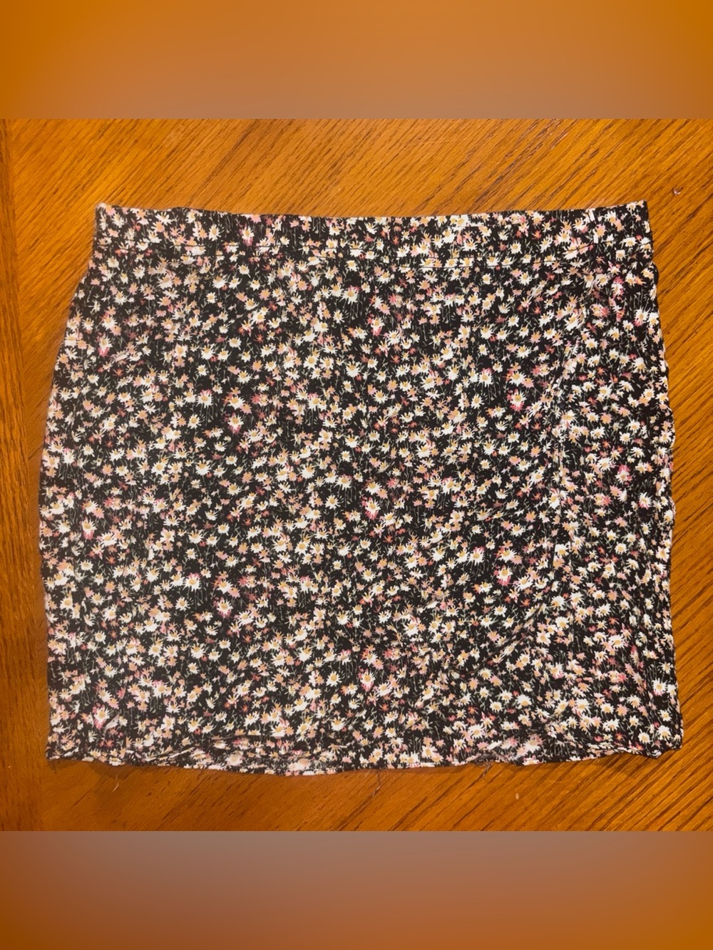 Girls Floral Mini Skirt - Black with Pink & White Daisies